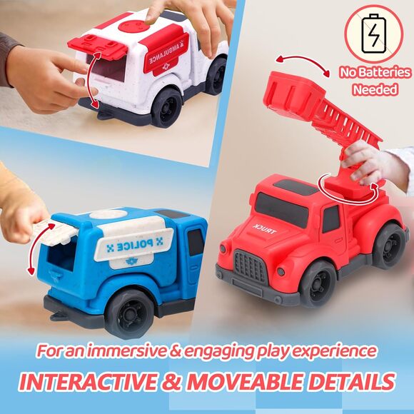 3 Pack Toddler Rescue Trucks Set Police Fire Ambulance Pvc- BPA- Phthalates Free - Picture 3 of 10